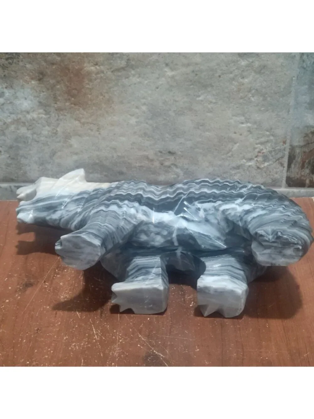 Large Hand Carved Stone Bear Sculpture Roaring Marble Onyx Heavy Figurine